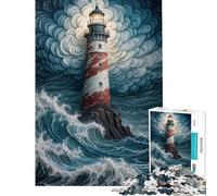Puzzle per ragazzi da 1000 pezzi con faro in mezzo a un mare in tempesta gioco di puzzle per adulti decorazione da parete ideale come regalo per tutta la famiglia (dimensioni 50x75cm)