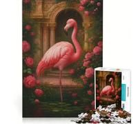 Puzzle per ragazzi da 1000 pezzi con fenicottero in un roseto, gioco rilassante, interazione genitore-figlio, sfida unica 38x52cm