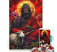 Puzzle per ragazzi da 1000 pezzi con figura spirituale di loto e pecora decorazione murale passatempo ideale per le vacanze regalo di compleanno regalo di viaggio 38x26cm