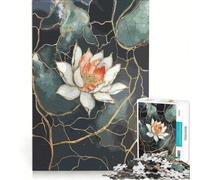 Puzzle per ragazzi da 1000 pezzi con fiore di loto in foglia d'oro, gioco educativo, difficile, collezione d'artista, belle arti 38x52cm