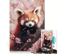 Puzzle per ragazzi da 1000 pezzi con fiori di ciliegio e panda rosso Bordo perfettoDivertente gioco di logica,momento di relax e divertimento natalizio (50x75cm)