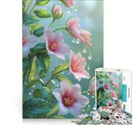 Puzzle per ragazzi da 1000 pezzi con fiori rosa e gocce d'acqua gioco educativo migliora la memoria con poster abbinato e foglio di curiosità 50x75cm