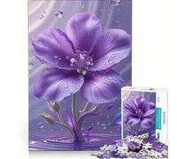 Puzzle per ragazzi da 1000 pezzi con fiori viola e gocce d'acqua giocattolo fai da te decorazione per la casa ideale come regalo per tutta la famiglia 50x75cm