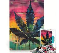 Puzzle per ragazzi da 1000 pezzi con foglia di cannabis su legno, gioco interattivo, ideale per passare il tempo durante le vacanze, con poster e foglio di curiosità abbinati, 38x26cm