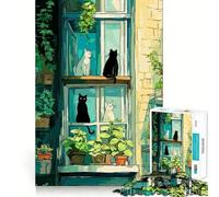 Puzzle per ragazzi da 1000 pezzi con gatti alla finestra e piante,gioco di incastro,gioco cognitivo,divertente e facile da completare,regalo di Natale (50x75cm)