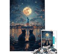 Puzzle per ragazzi da 1000 pezzi con gatti e Statua della Libertà Difficile e stimolante con elementi di analisi e logica Giocattolo decorativo per la casa adatto a ragazzi dai 14 anni in su (38x52cm)