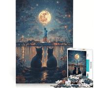 Puzzle per ragazzi da 1000 pezzi con gatti e Statua della Libertà, giocattolo antistress, corsa di velocità manuale, per migliorare l'amore tra le coppie 38x52cm