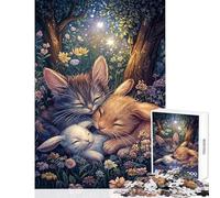 Puzzle per ragazzi da 1000 pezzi con gattini e coniglietti addormentati gioco per famiglie sfida impegnativa decorazione da parete collezione d'artista belle arti (50x75cm)