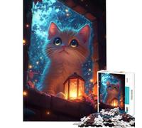 Puzzle per ragazzi da 1000 pezzi con gattino anime curioso e lanterna giochi per famiglie giocattoli stimolanti ottimo regalo per gli amanti dei giochi e antistress (dimensioni 38x26cm)