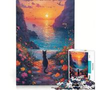 Puzzle per ragazzi da 1000 pezzi con gatto al tramonto in riva al mare giochi educativi attività divertenti da fare a casa ideale come regalo 38x26cm