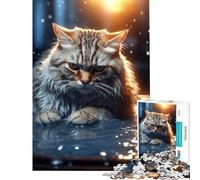 Puzzle per ragazzi da 1000 pezzi con gatto arrabbiato e gattino nell'acqua giocattolo educativo rilassante sfida impegnativa regalo di compleanno (dimensioni 75x50cm)