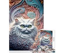 Puzzle per ragazzi da 1000 pezzi con gatto bianco in un ambiente decorato gioco rompicapo per migliorare la memoria decorazione da parete con poster abbinato e foglio di curiosità (50x75cm)