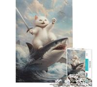 Puzzle per ragazzi da 1000 pezzi con gatto che cavalca uno squalo gioco per famiglie giocattolo educativo regalo per donne uomini e tutta la famiglia (dimensioni 50x75cm)