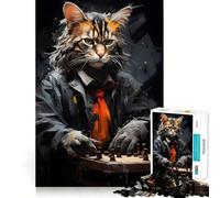 Puzzle per ragazzi da 1000 pezzi con gatto che gioca a scacchi,disegno a incastro,gioco stimolante per la mente,divertimento e svago,regalo di Natale (38x26cm)