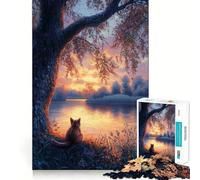 Puzzle per ragazzi da 1000 pezzi con gatto che guarda il tramonto,taglio preciso,divertente puzzle logico,gioco rilassante,regalo di Natale artistico (38x26cm)