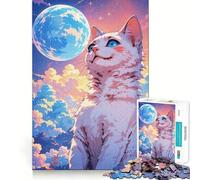 Puzzle per ragazzi da 1000 pezzi con gatto che guarda la luna,incastro preciso,gioco di logica divertente e tranquillo,ideale per compleanni e attività artistiche (38x26cm)