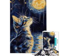 Puzzle per ragazzi da 1000 pezzi con gatto che guarda la luna puzzle per adulti e famiglie modello da assemblare ideale come regalo per tutta la famiglia (dimensioni 38x52cm)