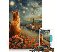 Puzzle per ragazzi da 1000 pezzi con gatto che osserva il cielo notturno di Firenze,pezzi a incastro,gioco divertente e tranquillo,ideale per compleanni e attività artistiche (38x52cm)