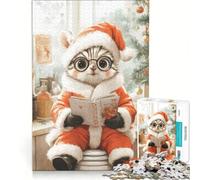 Puzzle per ragazzi da 1000 pezzi con gatto e Babbo Natale, ideale per leggere, per un gioco antistress, una gara di velocità manuale o per rafforzare il legame di coppia 38x26cm