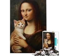 Puzzle per ragazzi da 1000 pezzi con gatto e Monna Lisa Aiuta ad allenare la mente Gioco impegnativo per tutta la famiglia adatto a persone dai 14 anni in su (38x52cm)