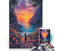 Puzzle per ragazzi da 1000 pezzi con gatto e paesaggio onirico, giocattolo educativo, per divertimento in famiglia, per rafforzare l'amore tra le coppie 38x52cm