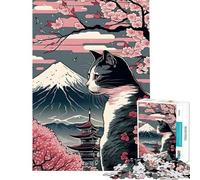 Puzzle per ragazzi da 1000 pezzi con gatto giapponese e monte Fuji Aiuta a stimolare la mente Decorazione per la casa Gioco impossibile per ragazzi dai 14 anni in su (38x26cm)