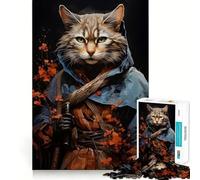 Puzzle per ragazzi da 1000 pezzi con gatto guerriero giapponese,incastro preciso,logica,gioco divertente e tranquillo,ideale per compleanni e attività artistiche (50x75cm)