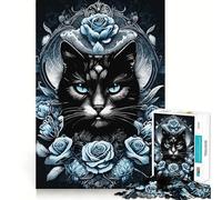 Puzzle per ragazzi da 1000 pezzi con gatto in stile gotico e rockabilly,bordi perfetti,divertente gioco di abilità mentale,gioco tranquillo e divertente,ideale per compleanni e attività artistiche