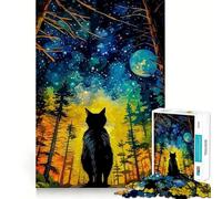 Puzzle per ragazzi da 1000 pezzi con gatto,luna di notte,animali,pezzi a incastro,logica,gioco divertente e tranquillo,ideale per compleanni e attività artistiche (50x75cm)