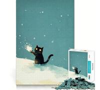 Puzzle per ragazzi da 1000 pezzi con gatto nero che gioca nella neve,incastro perfetto,gioco creativo,attività per il tempo libero,regalo di Natale 50x75cm