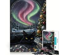 Puzzle per ragazzi da 1000 pezzi con gatto nero,dipinto natalizio Aurora,pezzi ben definiti,gioco intelligente,regalo,gioco per il tempo libero,scena natalizia artistica (38x52cm)