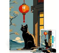 Puzzle per ragazzi da 1000 pezzi con gatto nero e lanterna giapponese,disegno dai bordi precisi,gioco divertente e rilassante,regalo di Natale ideale 50x75cm