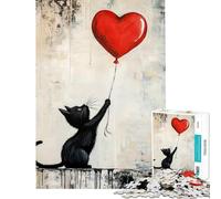 Puzzle per ragazzi da 1000 pezzi con gatto nero e palloncino a forma di cuore gioco di assemblaggio per stimolare la mente e decorare la parete adatto a ragazzi dai 14 anni in su (38x26cm)