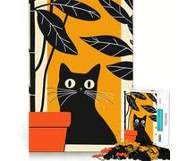 Puzzle per ragazzi da 1000 pezzi con gatto nero e piante,disegno dai bordi precisi,gioco divertente per la concentrazione,momento di relax,regalo di Natale rilassante 38x26cm