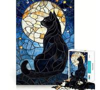 Puzzle per ragazzi da 1000 pezzi con gatto nero e vetrata artistica dai bordi precisi,gioco divertente per la concentrazione,momento di relax,regalo di Natale rilassante 38x52cm