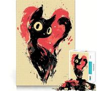 Puzzle per ragazzi da 1000 pezzi con gatto nero in un cuore,disegno dai bordi precisi,gioco divertente per concentrarsi,momento di relax,regalo di Natale rilassante 50x75cm