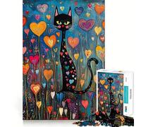 Puzzle per ragazzi da 1000 pezzi con gatto nero in un giardino a forma di cuore,disegno dai bordi precisi,gioco di concentrazione,regalo,gioco rilassante,scena natalizia 50x75cm
