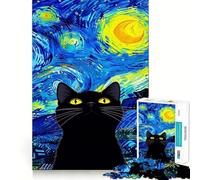 Puzzle per ragazzi da 1000 pezzi con gatto nero in una notte stellata,incastro perfetto,gioco creativo,ideale per il tempo libero e come regalo di Natale 38x52cm