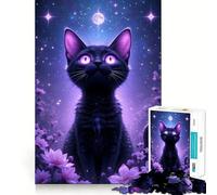 Puzzle per ragazzi da 1000 pezzi con gatto nero sotto le stelle,incastro perfetto,gioco creativo,ideale per il tempo libero e come regalo di Natale 50x75cm