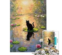 Puzzle per ragazzi da 1000 pezzi con gatto nero su ninfea gioco per adulti e famiglie difficile unico ideale come regalo di compleanno e di Natale (dimensioni 50x75cm)