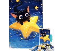 Puzzle per ragazzi da 1000 pezzi con gatto nero su una stella gioco educativo stimolante ideale come regalo di Babbo Natale segreto divertente e spiritoso (dimensioni 50x75cm)