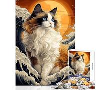 Puzzle per ragazzi da 1000 pezzi con gatto Ragdoll tra le onde Gioco rilassante ottimo regalo per chi ama giocare e migliora la memoria (38x26cm)
