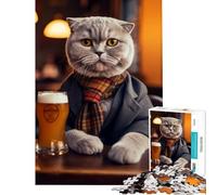 Puzzle per ragazzi da 1000 pezzi con gatto Scottish Fold in un pub giocattolo educativo gioco impossibile taglio di precisione regalo di Babbo Natale segreto (dimensioni 38x52cm)