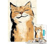 Puzzle per ragazzi da 1000 pezzi con gatto sorridente tecnica Sumi-e ad acquerello gioco educativo sfida decorazione murale regalo di compleanno (dimensioni 38x26cm)