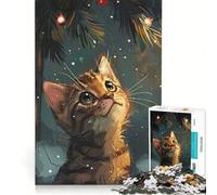 Puzzle per ragazzi da 1000 pezzi con gatto sotto l'albero di Natale, giocattolo antistress, corsa di velocità manuale, per migliorare l'amore tra le coppie 38x26cm