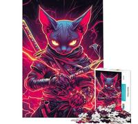 Puzzle per ragazzi da 1000 pezzi con gatto Sphynx Ninja con Katana Samurai giapponese rompicapo per adulti analisi e logica regalo per amici e familiari (dimensioni 38x52cm)