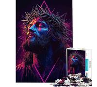 Puzzle per ragazzi da 1000 pezzi con Gesù Cristo e arte al neon Puzzle per ragazzi gioco pratico per passare il tempo in casa durante le vacanze (dimensioni 50x75cm)