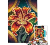 Puzzle per ragazzi da 1000 pezzi con giglio tigrato luminoso in vetro colorato gioco interattivo per ragazzi decorazione da parete difficile e stimolante (dimensioni 38x52cm)