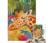 Puzzle per ragazzi da 1000 pezzi con giraffa addormentata in un paradiso tropicale Gioco interattivo per ragazzi decorazione da parete difficile e stimolante (dimensioni 38x52cm)
