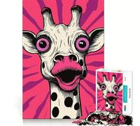 Puzzle per ragazzi da 1000 pezzi con giraffa dei cartoni animati e dettagli rosa,bordi perfetti,divertente gioco di abilità mentale,gioco tranquillo e divertente,ideale per compleanni e attività